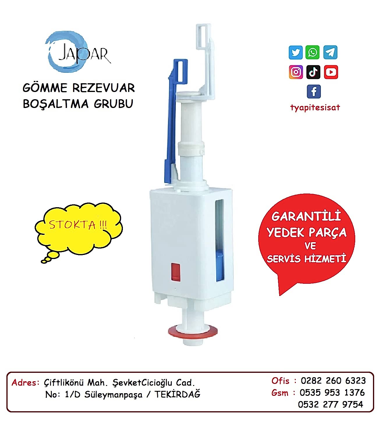 JAPAR GÖMME REZERVUAR&nbsp;  JAPAR BOŞALTMA GRUBU (Kalın Model)